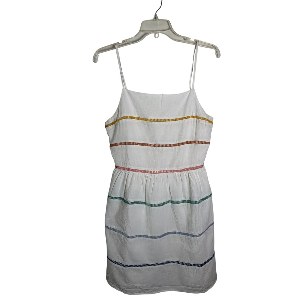 Paper‎ Crane White Rainbow Stripe Cotton Mini Dress Small Sleeveless Sundress